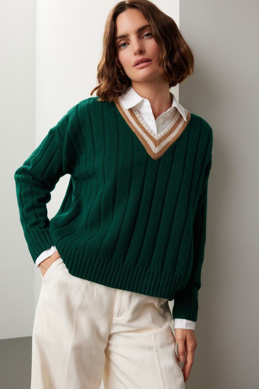 Madewell Tipped V-Neck Oversized Sweater